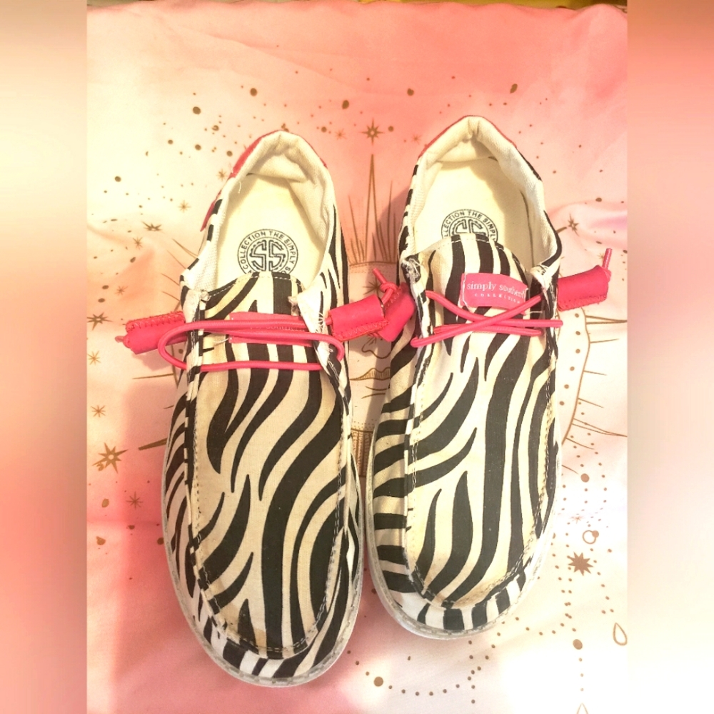 Simply Southern Zebra Print Slip-On Loafers with Pink Trim